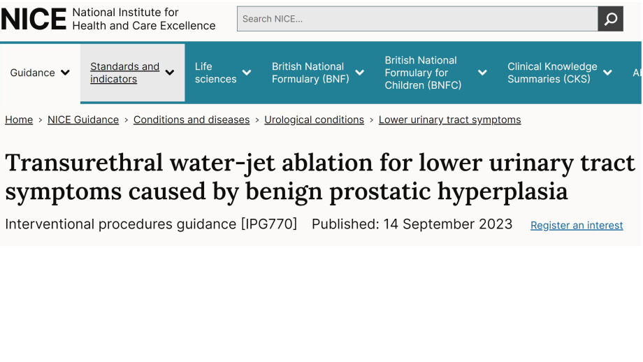 NICE approve Aquablation as a standard procedure across the NHS to treat BPH