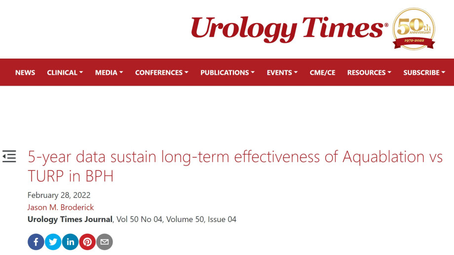5-year data sustain long-term effectiveness of Aquablation vs TURP in BPH