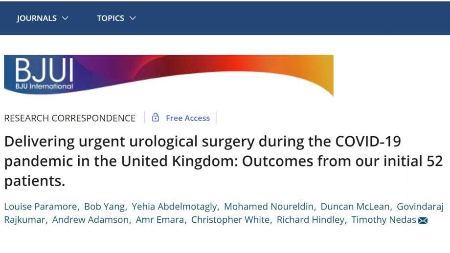Patients having Urology procedures during the COVID pandemic remain symptom free