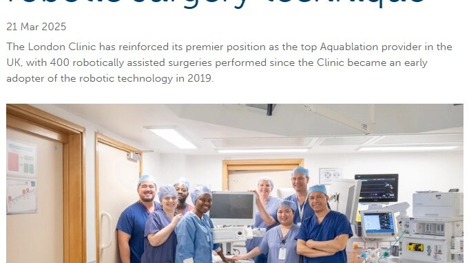 Aquablation milestone at The London Clinic